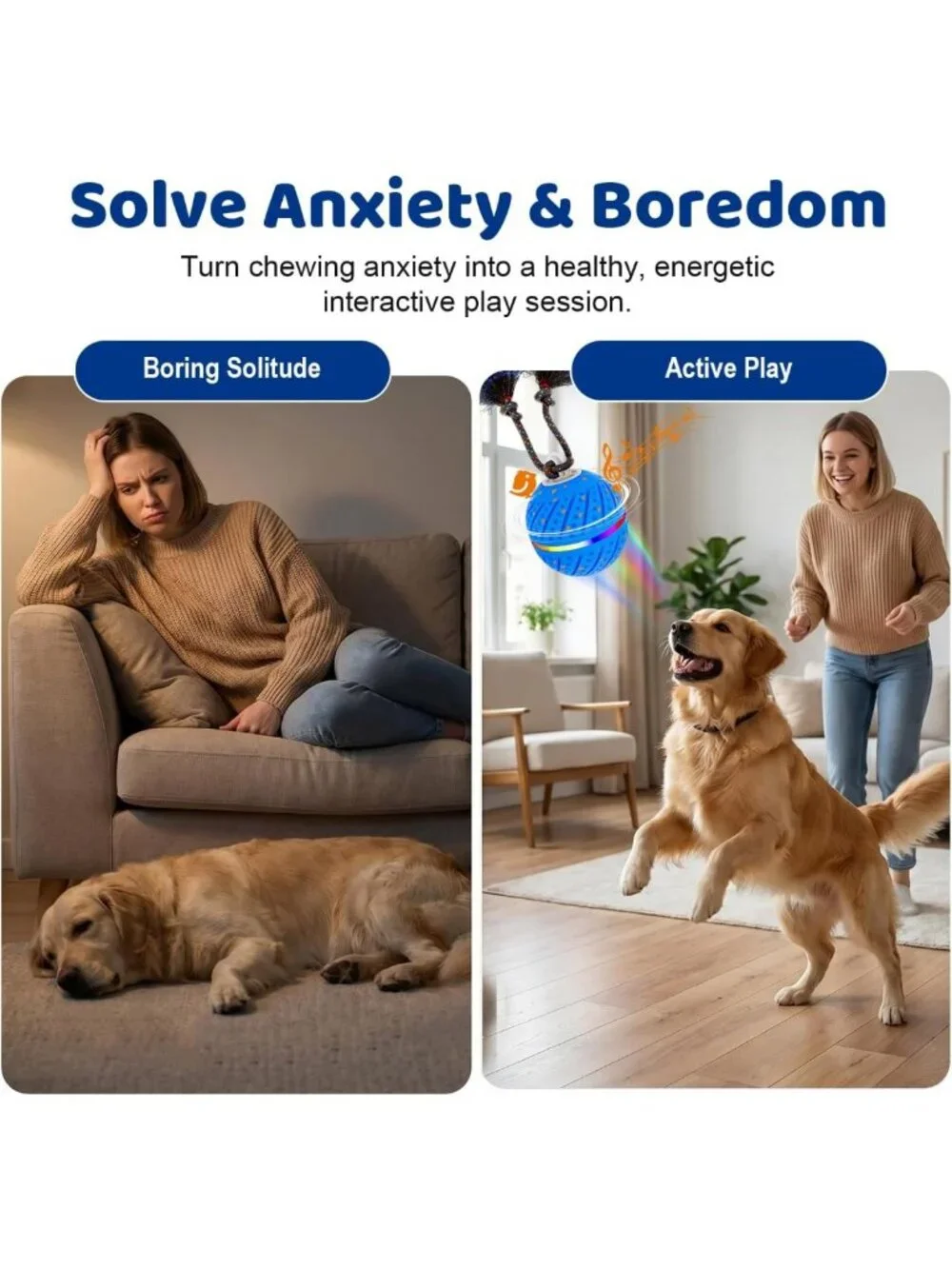 Interactive Dog Toy Ball for Aggressive Chewers - Durable E-TPU, Medium & Large